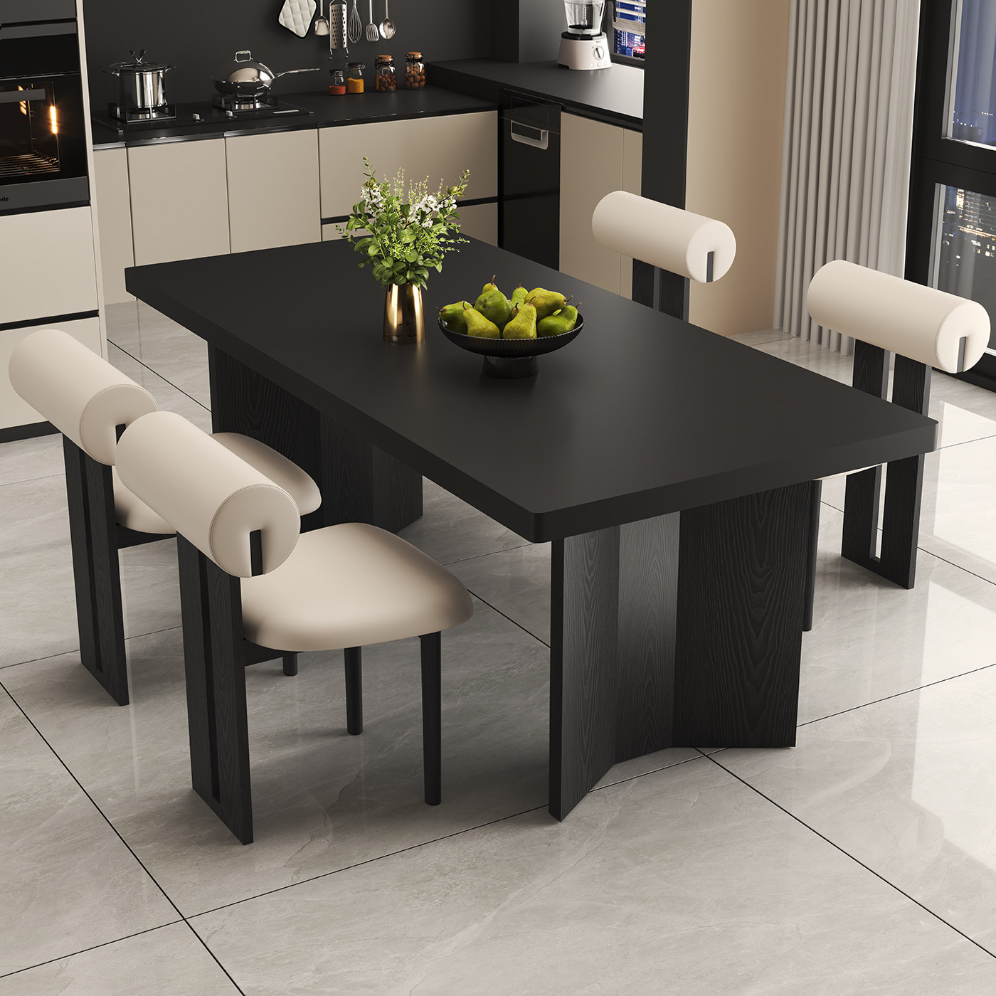 意式轻奢纯色岩板餐桌椅组合家用现代极简小户型长方形带下挂饭桌,淘宝优惠券,粉丝福利购,淘宝优惠卷