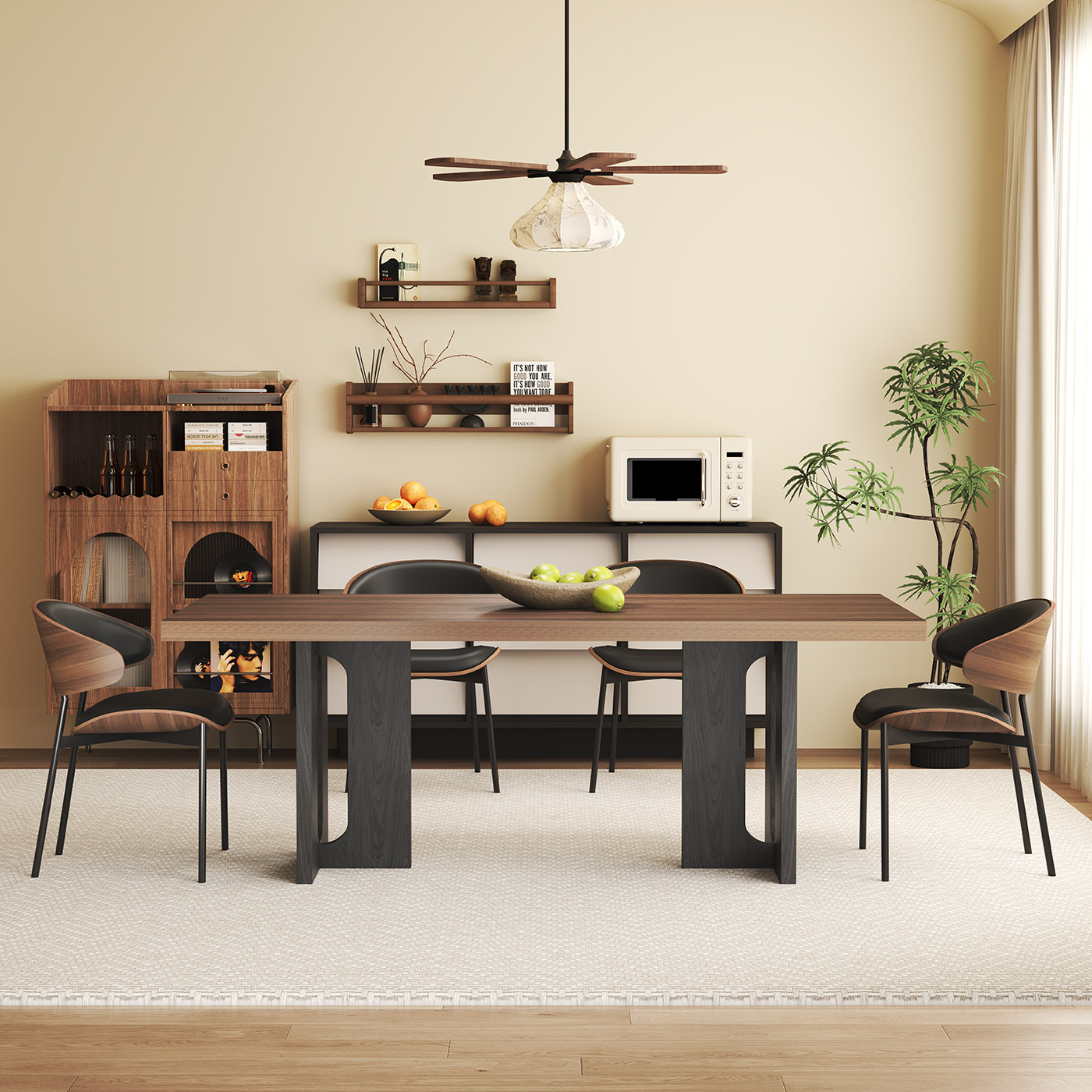 意式中古风胡桃色岩板餐桌椅组合家用现代极简小户型长方形饭桌子,淘宝优惠券,粉丝福利购,淘宝优惠卷