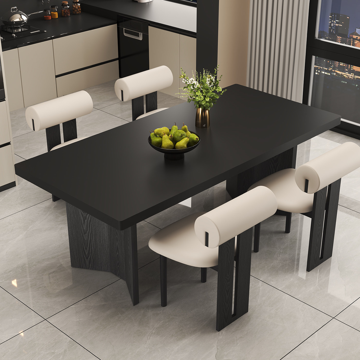 意式轻奢纯色岩板餐桌椅组合家用现代极简小户型长方形带下挂饭桌,淘宝优惠券,粉丝福利购,淘宝优惠卷