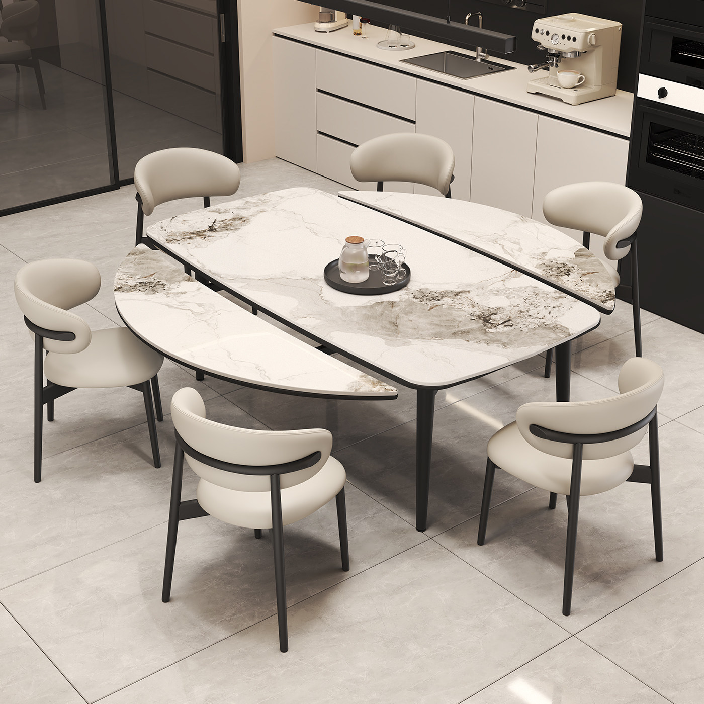 意式极简可伸缩岩板餐桌椅组合现代简约家用方变圆形两用吃饭桌子,淘宝优惠券,粉丝福利购,淘宝优惠卷