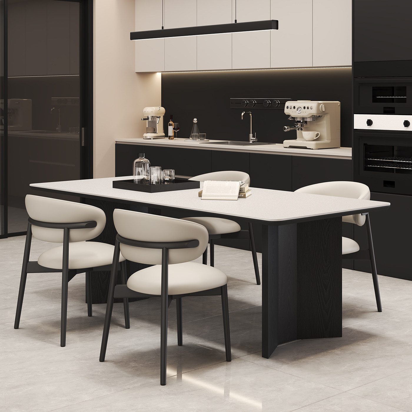 轻奢意式极简小户型长方形家用复古风岩板餐桌椅组合实木吃饭桌子,淘宝优惠券,粉丝福利购,淘宝优惠卷