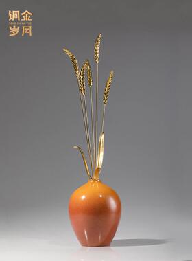 和平麦穗铜饰品现代无障碍豪华客厅入口电视柜壁龛垂直高软装高端