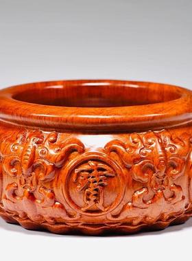 木质制聚宝盆招财聚财摆件八方来财大号花梨木家用客厅店铺公司