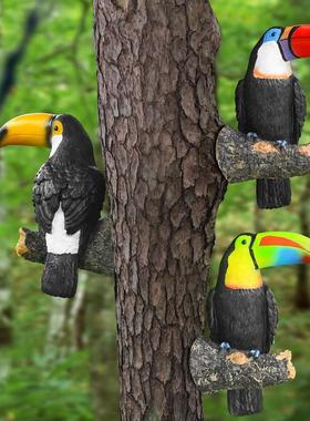 庭院花园布置假鸟彷真大嘴鸟阳台鹦鹉摆件动物树挂田园风装饰挂饰