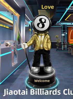 网红台球黑八落地大摆件台球室俱乐部开业装饰卡通公仔玻璃钢雕塑