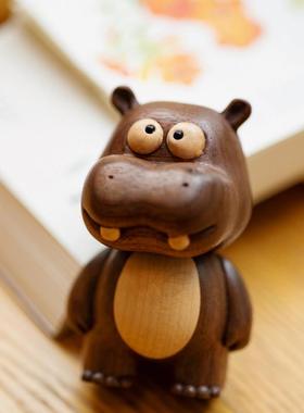 小河马摆件/创木工坊可爱卡河马实木桌面装饰摆饰送朋友生日礼物