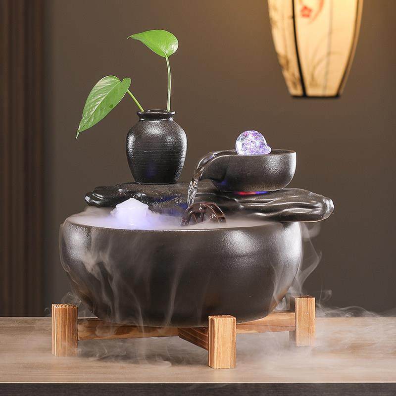 新中式陶瓷流水循环水鱼缸摆件客厅招财玄关办公室桌面风水轮礼品,淘宝优惠券,粉丝福利购,淘宝优惠卷