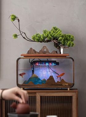 创意鱼缸流水摆件循环水客厅桌面金鱼缸水景观新中式软装家居饰品