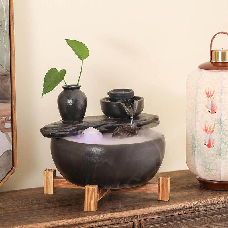 新中式陶瓷流水循环水鱼缸摆件客厅招财玄关办公室桌面风水轮礼品,淘宝优惠券,粉丝福利购,淘宝优惠卷