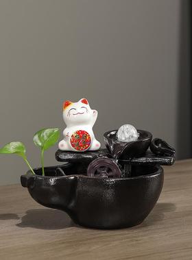 风水轮风车流水循环水办公室鱼缸景观客厅招财生财前台收银柜台摆