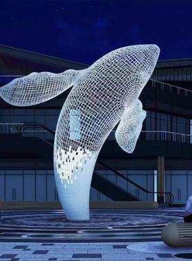 不锈钢鲸鱼雕塑大型镂空海豚网格编织海洋动物悬挂动物装饰摆饰