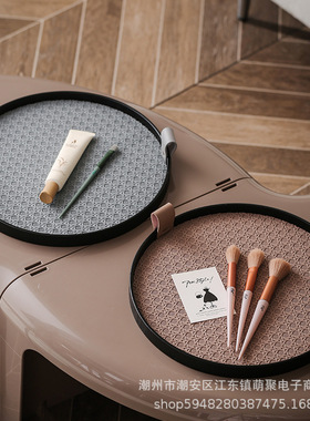 简约皮革托盘复古收纳盘样板间客厅茶几餐厅轻奢木质置物圆盘