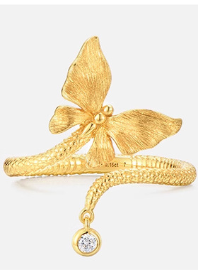 小红书爆款蝴蝶灵蛇戒指2025新款古法拉丝工艺小蝴蝶流苏单钻指环