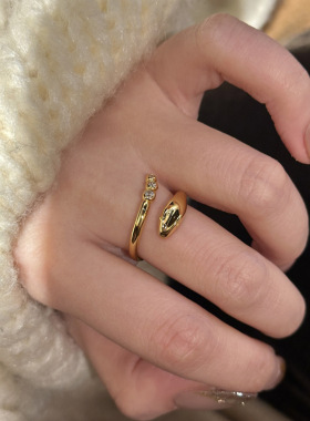 小红书爆款微镶爆闪响尾蛇戒指2025本命年简约小金蛇指环灵蛇戒指