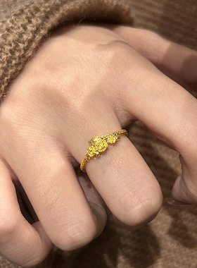 小红书爆款玫瑰小灵蛇戒指古法小金花生肖蛇本命年轻奢百搭指环