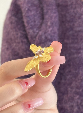 小红书爆款爆闪轻奢紫钻蝴蝶戒指古法Vintage复古紫宝鸽子蛋指环