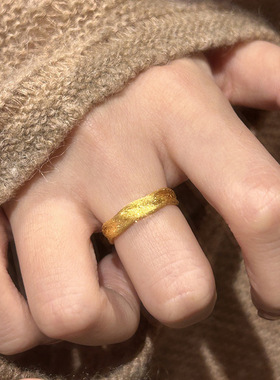 小红书爆款金丝绸戒指中古丝绸之路拉丝古法金色素圈指环