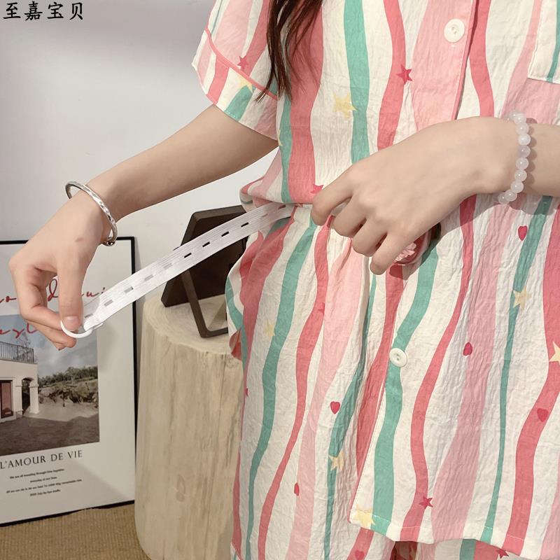 多巴胺月子服夏季薄款双短孕妇哺乳睡衣短袖短裤孕期带胸垫可调节 - 图3