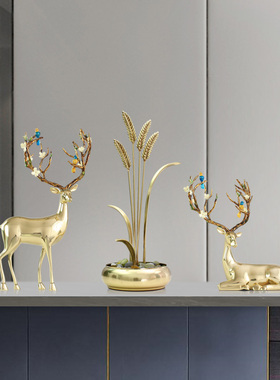 现代黄铜大麦工艺品摆件轻奢高档客厅玄关家居装饰品乔迁开业礼物