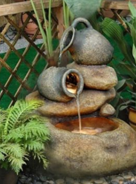 花园庭院阳台户室外会所店铺假山流水喷泉水轮景观造景装饰摆件