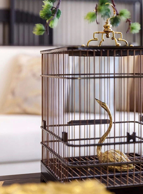 大相莲花新中式装饰鸟笼 家居软装装饰摆件 样板间书房精致鸟笼