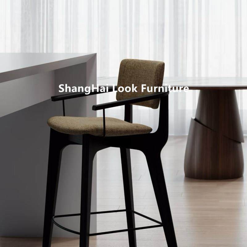 北欧现代实木吧台椅不锈钢家用高脚凳设计师款布艺极简前台吧台凳,淘宝优惠券,粉丝福利购,淘宝优惠卷