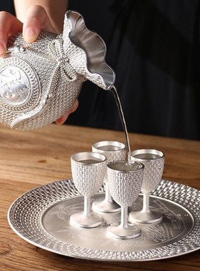 银酒具六件套酒壶欧式金属高脚杯个性福袋分酒器白酒杯