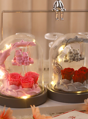 永生花玫瑰花秋千熊花束摆件生日礼物女生圣诞情人节送女朋友老婆