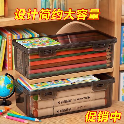 文具收纳盒大容量透明铅笔收纳笔筒装彩铅蜡笔素描笔筒透明收纳盒-图2