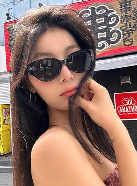 覆古猫眼墨镜女可折叠2025新款高级感韩潮防晒防紫外线窄框太阳镜