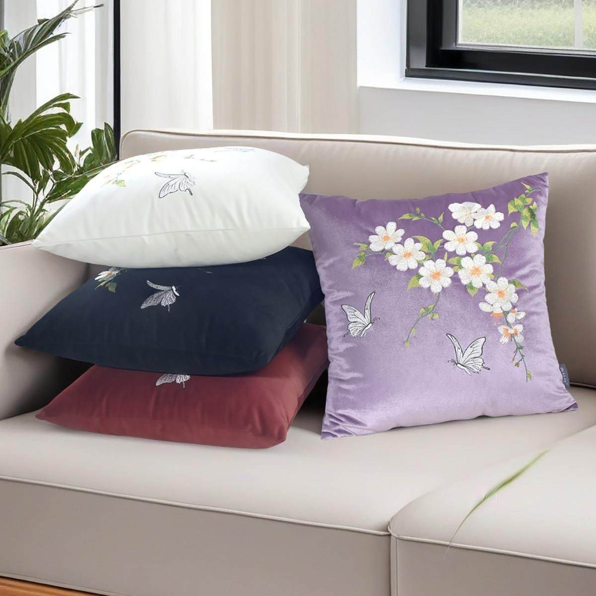 新复古风蝶恋花系列抱枕客厅沙发靠垫黑色绒布蝴蝶图案靠背腰枕套,淘宝优惠券,粉丝福利购,淘宝优惠卷