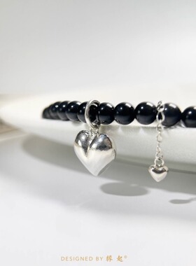 天然黑曜石项链纯银补水锁骨链女