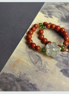 「花开富贵」天然南红玛瑙和田玉手串蛇年本命年如意扣女款手链