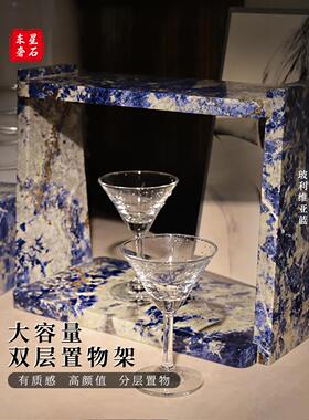 东星奢石大理石置物架玻利维亚蓝化妆收纳纸巾盒赛道盘雪茄烟灰缸