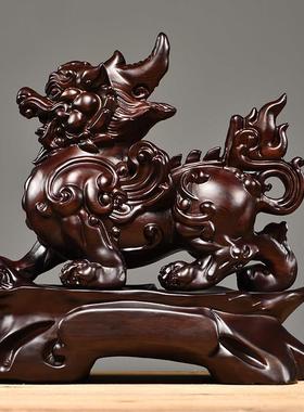 黑檀木雕貔貅摆件皮丘办公室桌貔貅装饰开张店铺开业实木工艺礼品