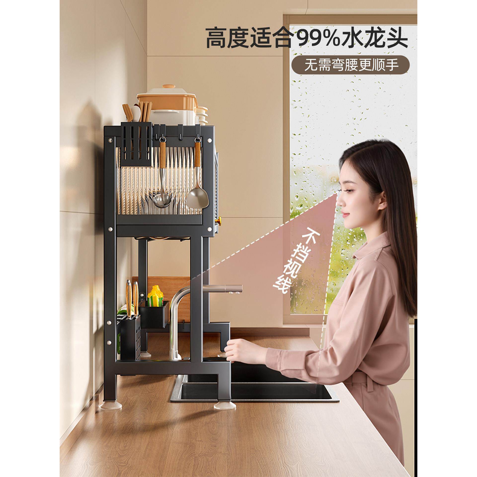 厨房水槽置物架洗碗槽水池防尘碗柜台面收纳架不锈钢多功能沥水架,淘宝优惠券,粉丝福利购,淘宝优惠卷
