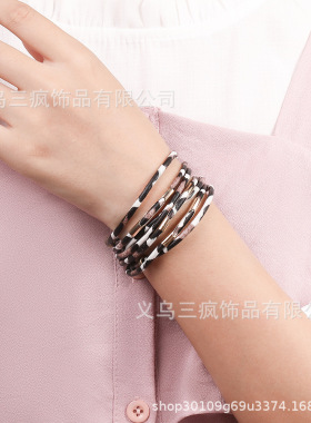 夏季时尚女式手环现货一件代发铜管配件多层皮革女士磁扣手镯