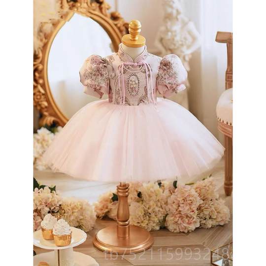 
Genuine children's hooded wedding dress hooded skirt girl flower girl white one-year-old princess dress performance lead piano