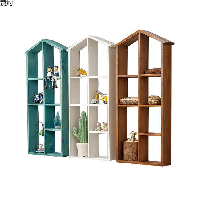 W7PMZ storage rack wall hanging decoration European retro American wooden shop storage grid wall hanging wall