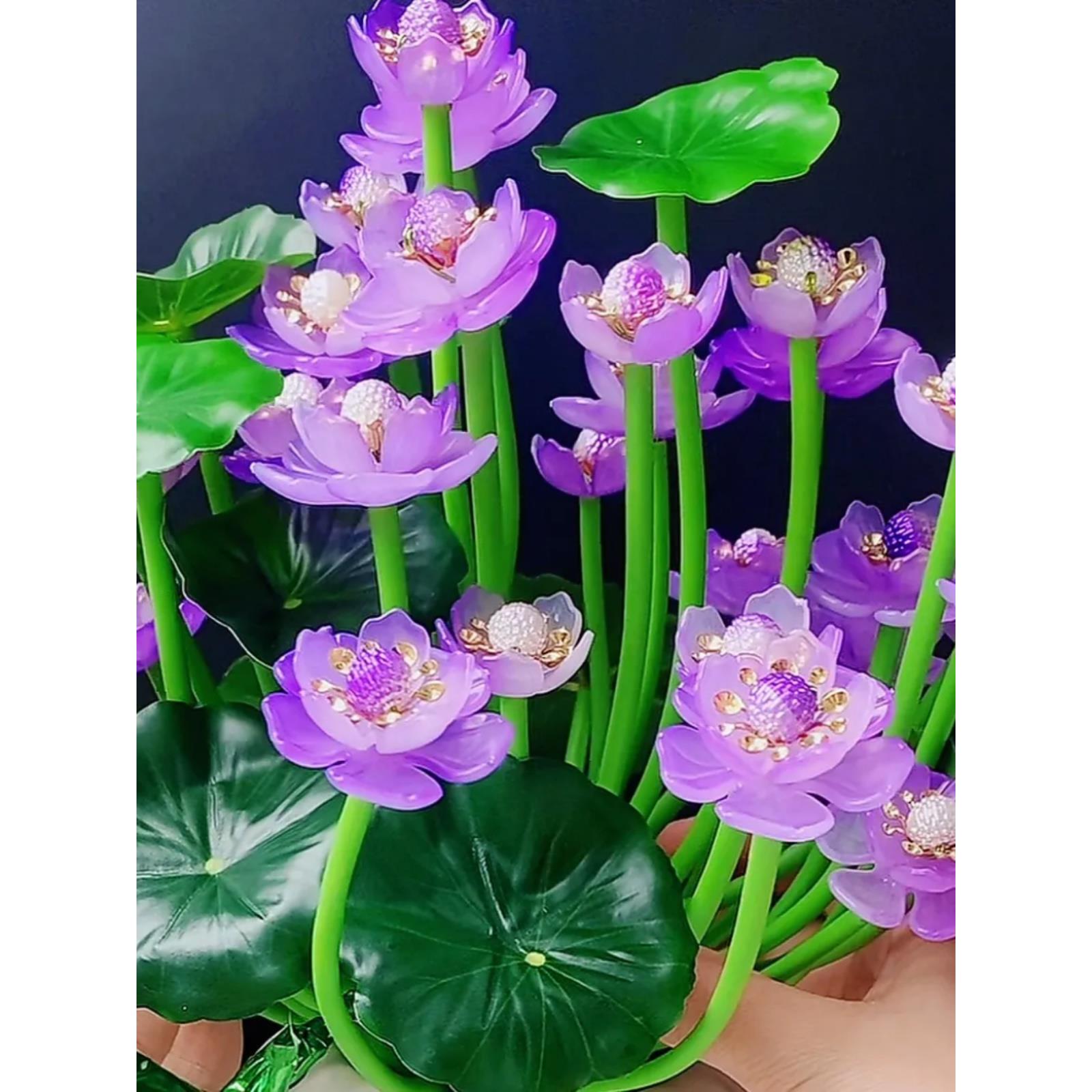 爆款贵妃荷花手工DIY材料包仿真渐变花瓣串珠花束编织品家居摆件 - 图0