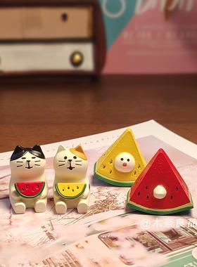 zakka日式杂货 夏日三毛猫水果系列西瓜天国桌面 装饰 治愈摆件
