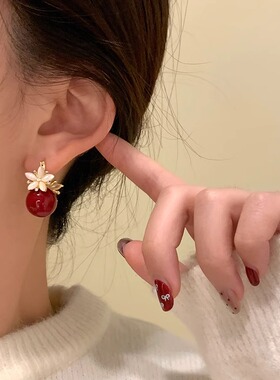 紫色珍珠锆石花朵耳环女2026新款爆款耳扣高级感耳钉轻奢女士耳饰