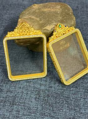 唐卡镶钻镀金新品壳金色双面镂空嘎乌盒防水款 45*55唐卡盒手绘壳