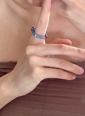 多巴胺戒指女小众设计个性串珠食指戒高级感时尚彩色可爱闭口指环