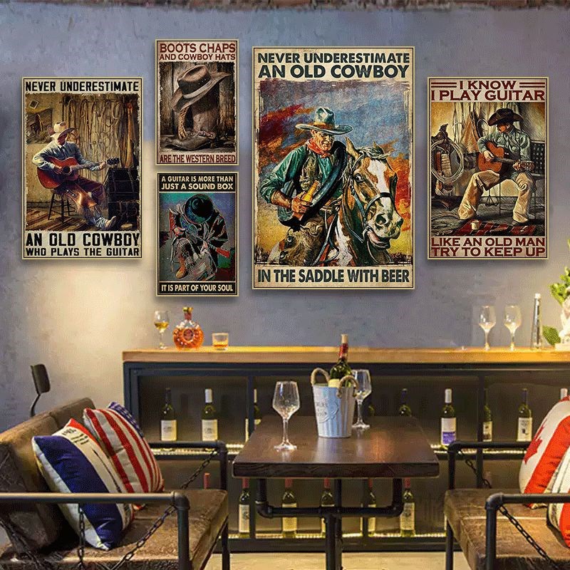西部牛仔装饰画工业风酒吧酒馆美式复古骑马挂画咖啡馆啤酒屋壁画 - 图2