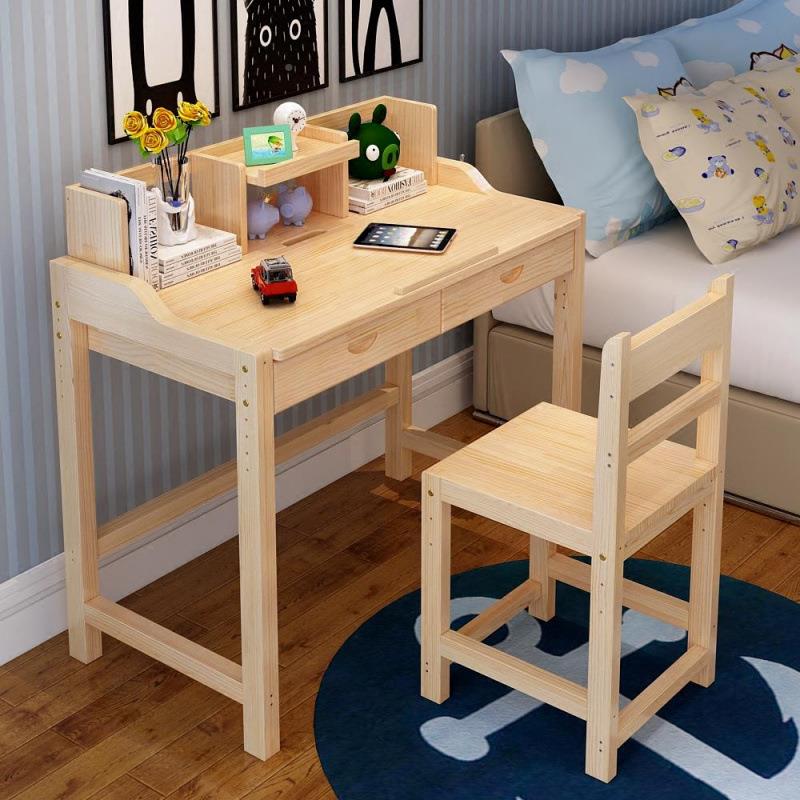 Solid wood children's desk, study desk, children's table and chair bookshelf combination, pine wood primary school, CAO student writing small desk