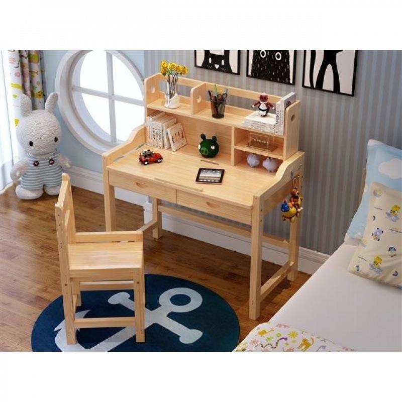 Solid wood children's desk, study desk, children's table and chair bookshelf combination, pine wood primary school, CAO student writing small desk