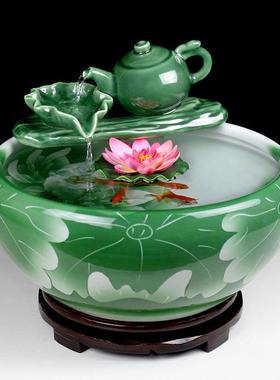 玻璃金鱼缸鱼盆循环增氧过滤鱼池造景净水陶瓷水壶流水器加湿摆件