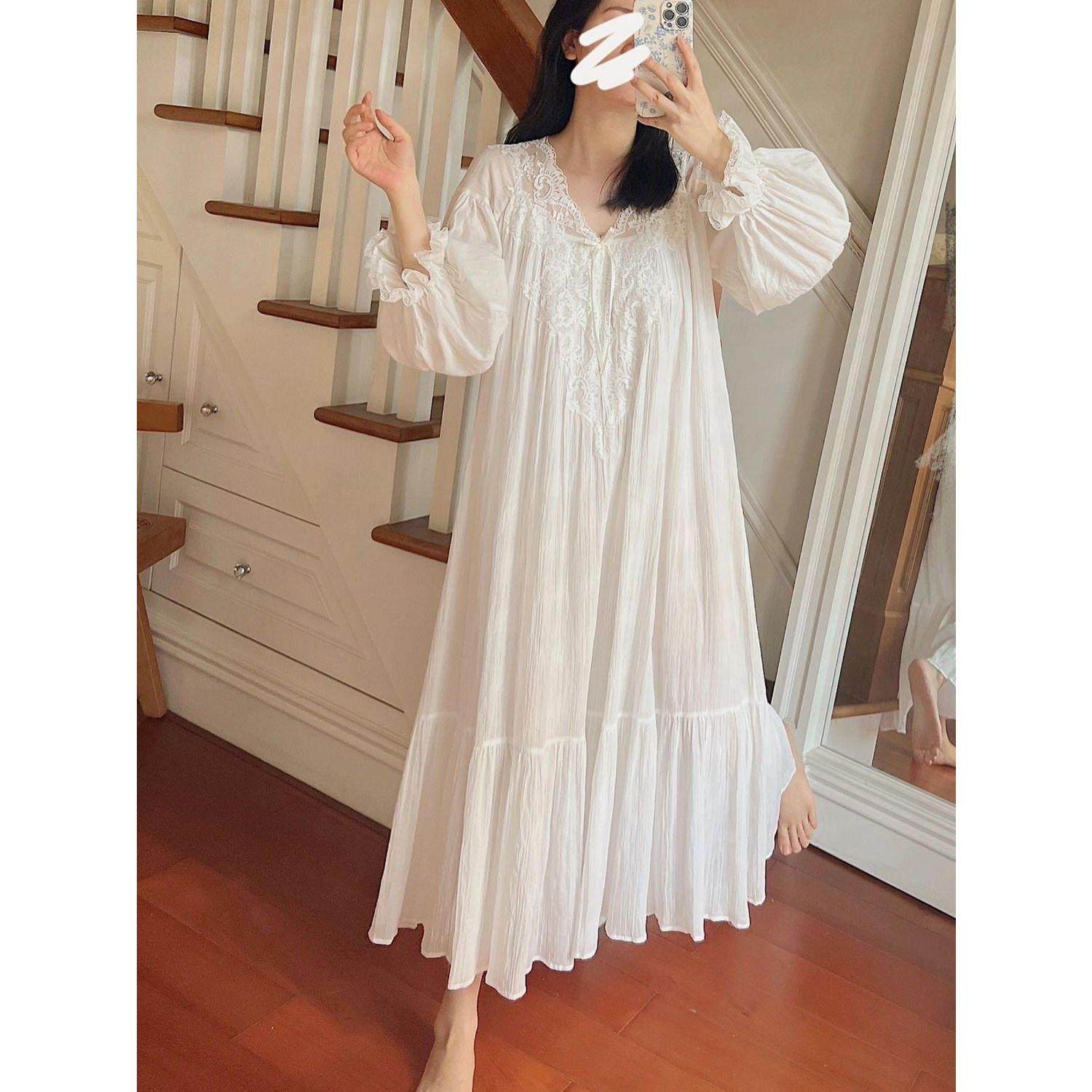 法式宫廷睡裙女春秋季很仙的睡衣蕾丝花边公主风长裙子中袖家居服,淘宝优惠券,粉丝福利购,淘宝优惠卷