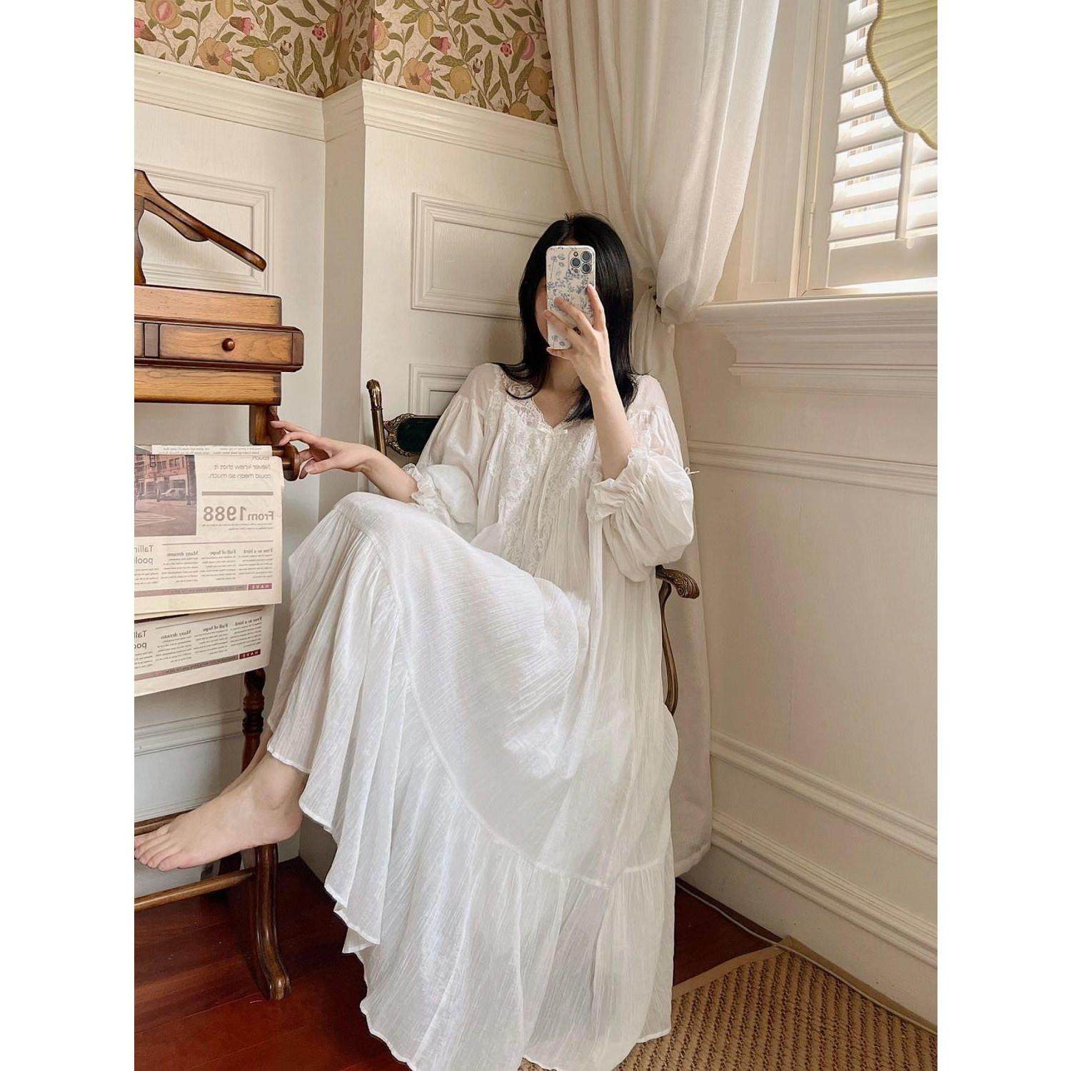 法式宫廷睡裙女春秋季很仙的睡衣蕾丝花边公主风长裙子中袖家居服,淘宝优惠券,粉丝福利购,淘宝优惠卷